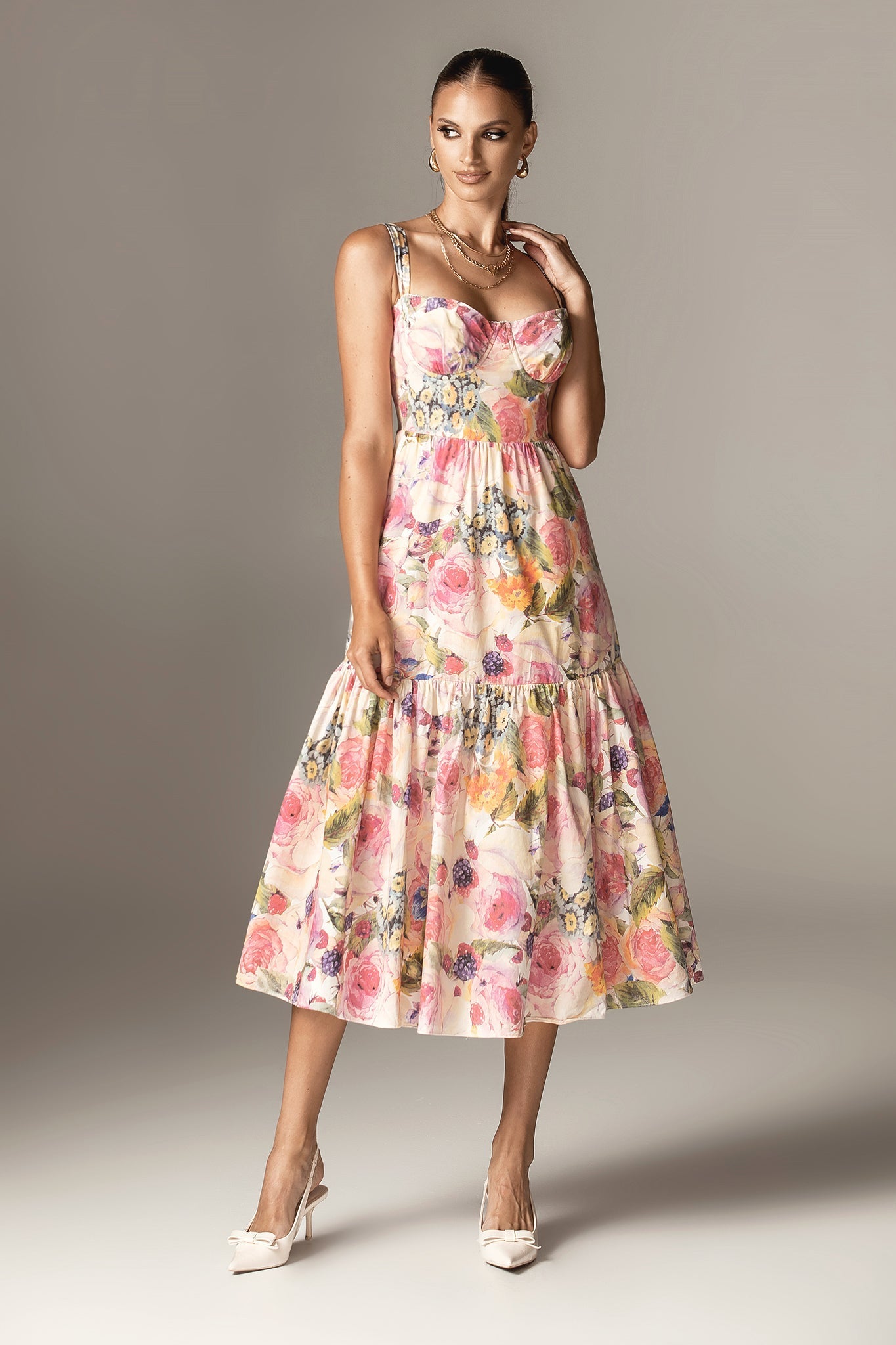 Andrea Bloom Rose Pamuklu Maksi Sundress (Gül Baskı)