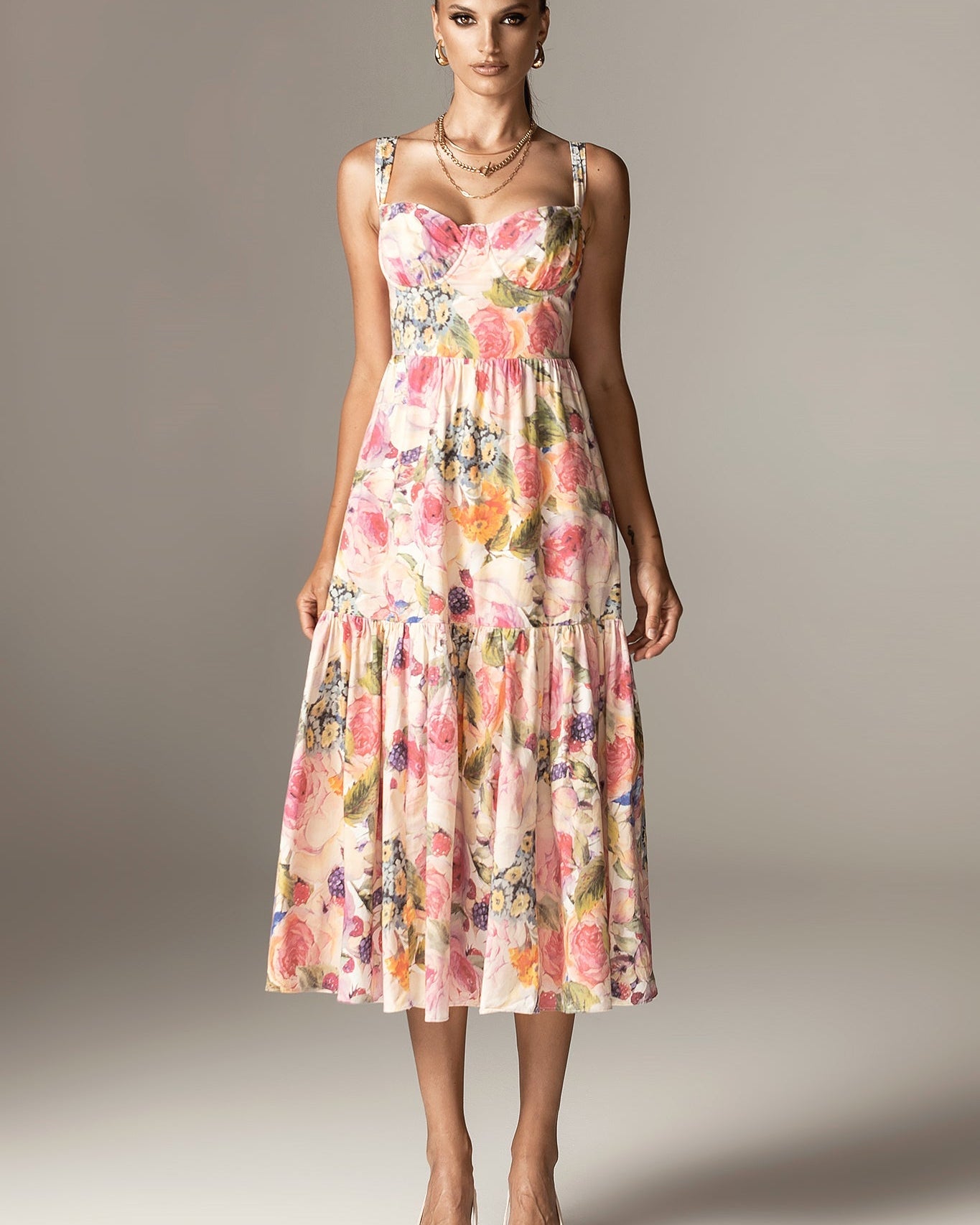 Andrea Bloom Rose Pamuklu Maksi Sundress (Gül Baskı)
