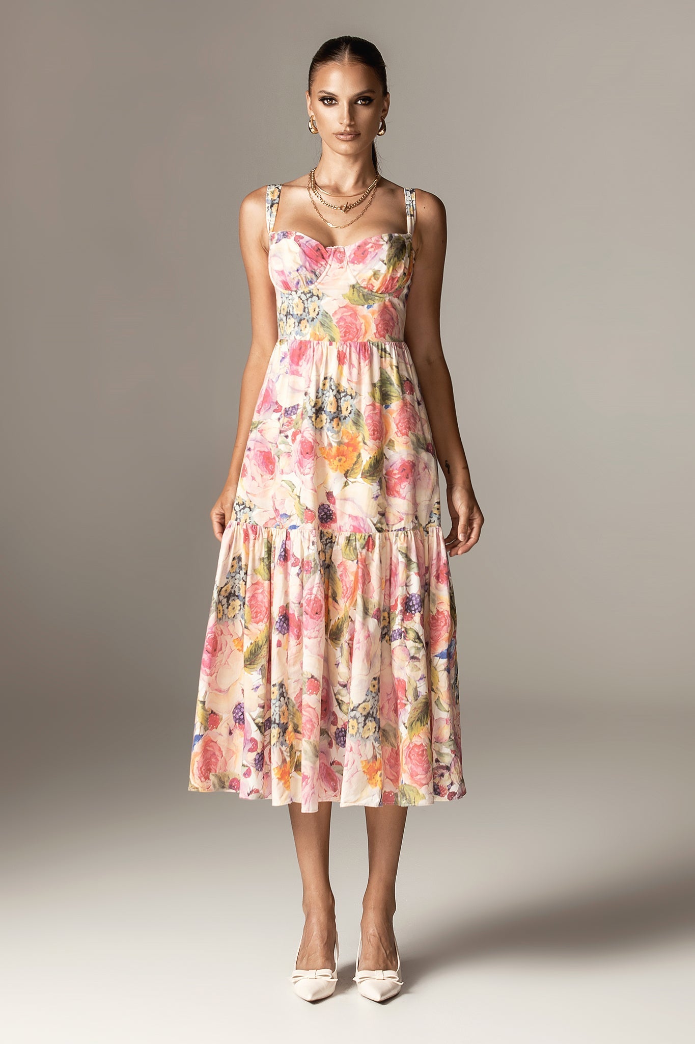 Andrea Bloom Rose Pamuklu Maksi Sundress (Gül Baskı)
