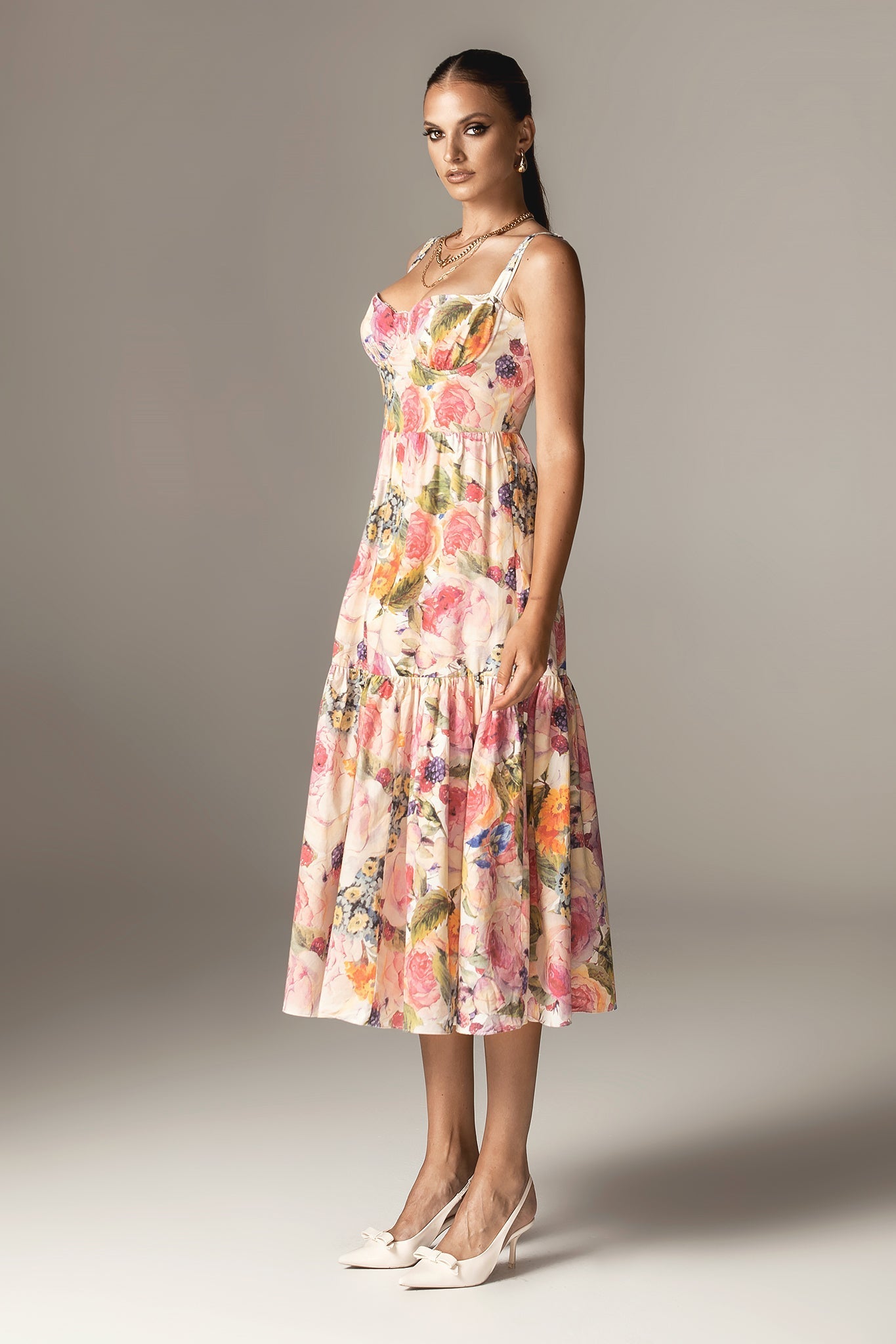 Andrea Bloom Rose Pamuklu Maksi Sundress (Gül Baskı)