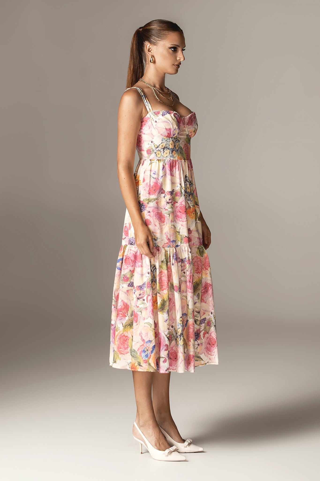 Andrea Bloom Rose Pamuklu Maksi Sundress (Gül Baskı)