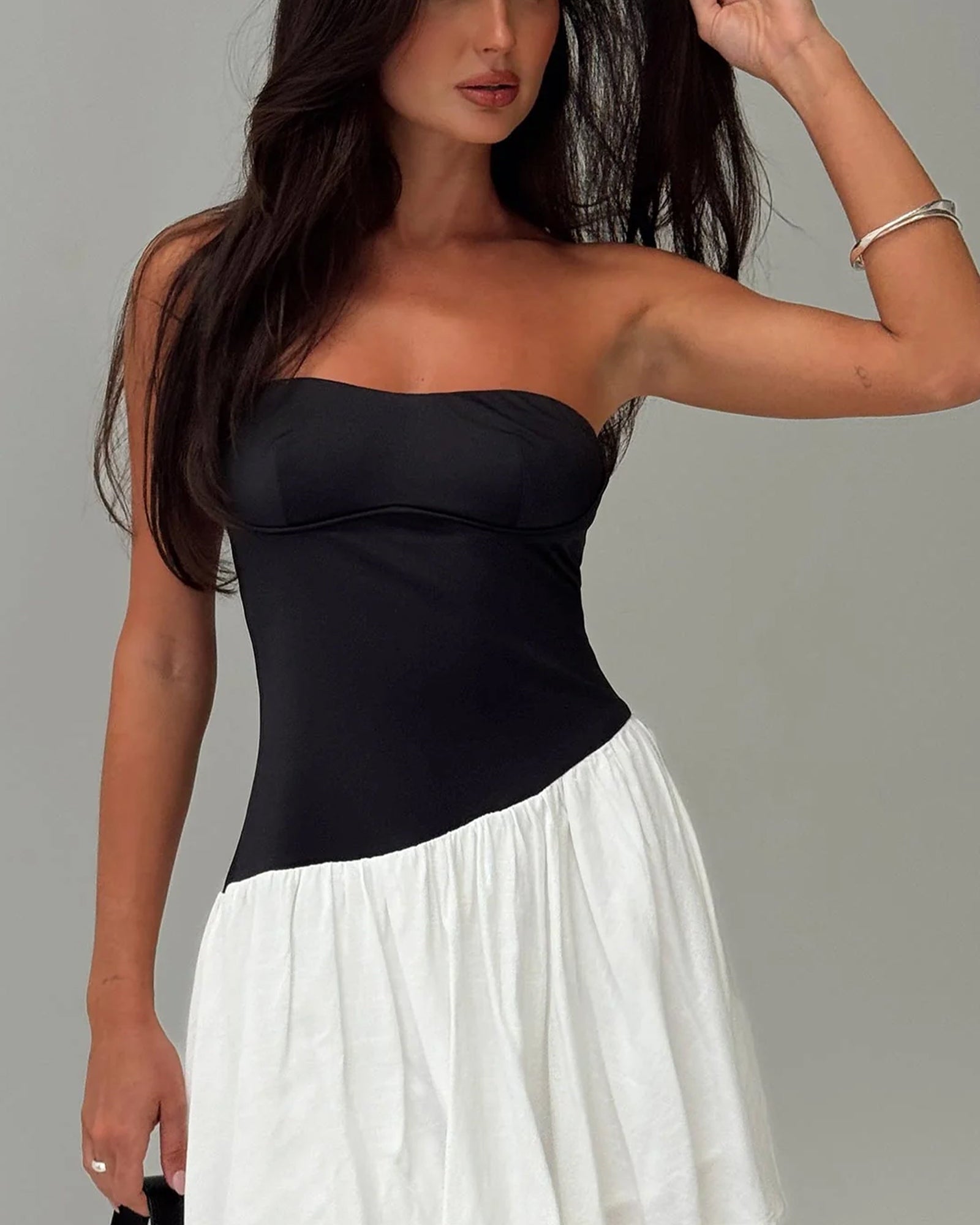 Amandla Straplez Mini Elbise Siyah / Beyaz