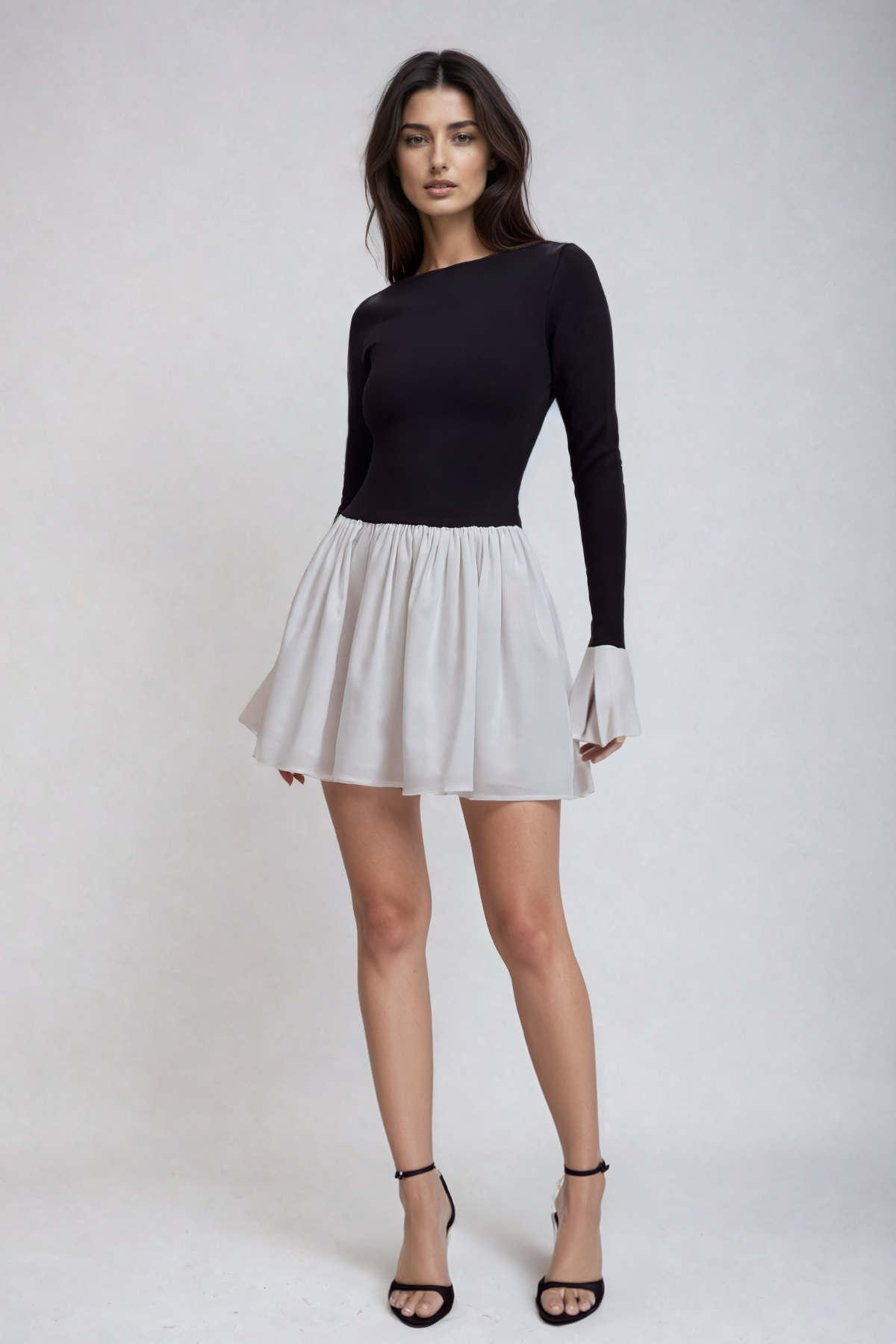 Adamma Deconstruct Fırfırlı Bodycon Mini Elbise Siyah