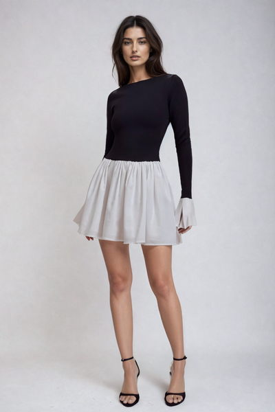 Adamma Deconstruct Fırfırlı Bodycon Mini Elbise Siyah