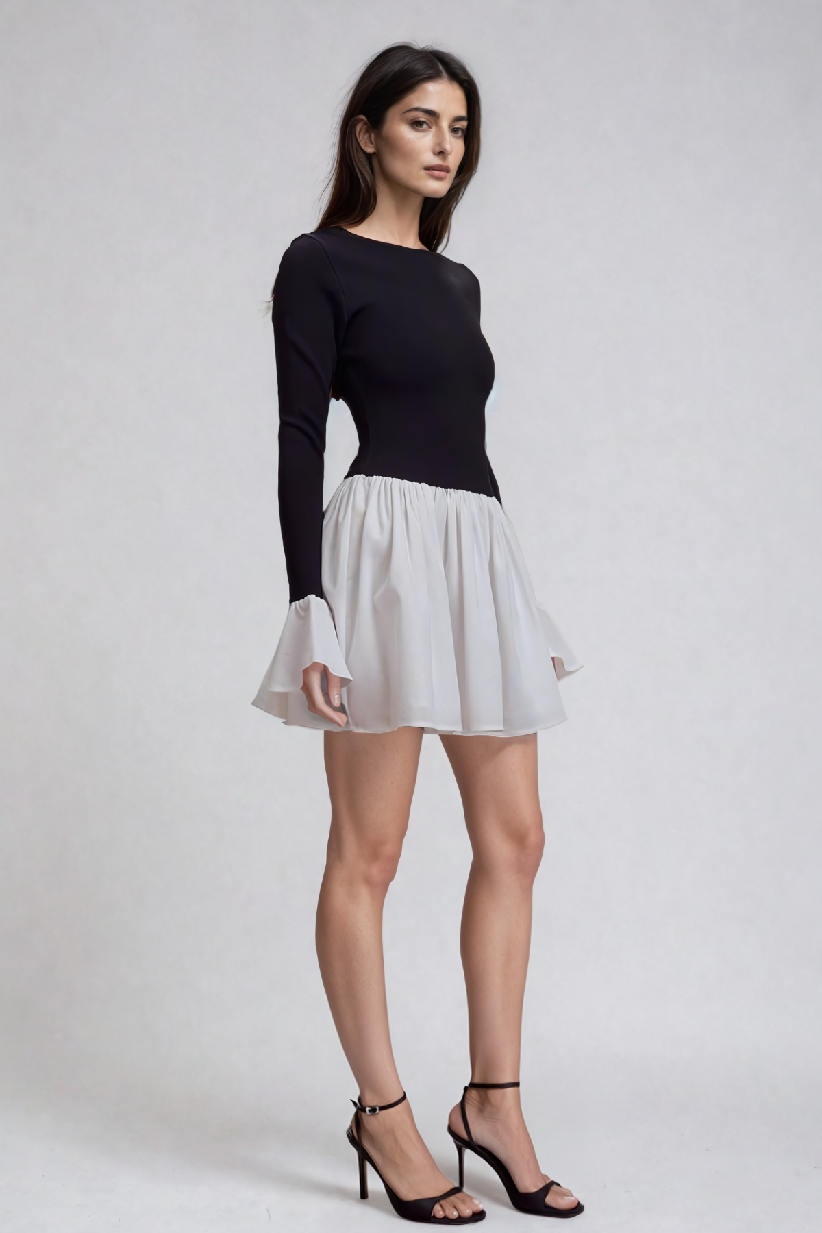 Adamma Deconstruct Fırfırlı Bodycon Mini Elbise Siyah