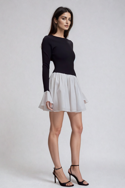 Adamma Deconstruct Fırfırlı Bodycon Mini Elbise Siyah