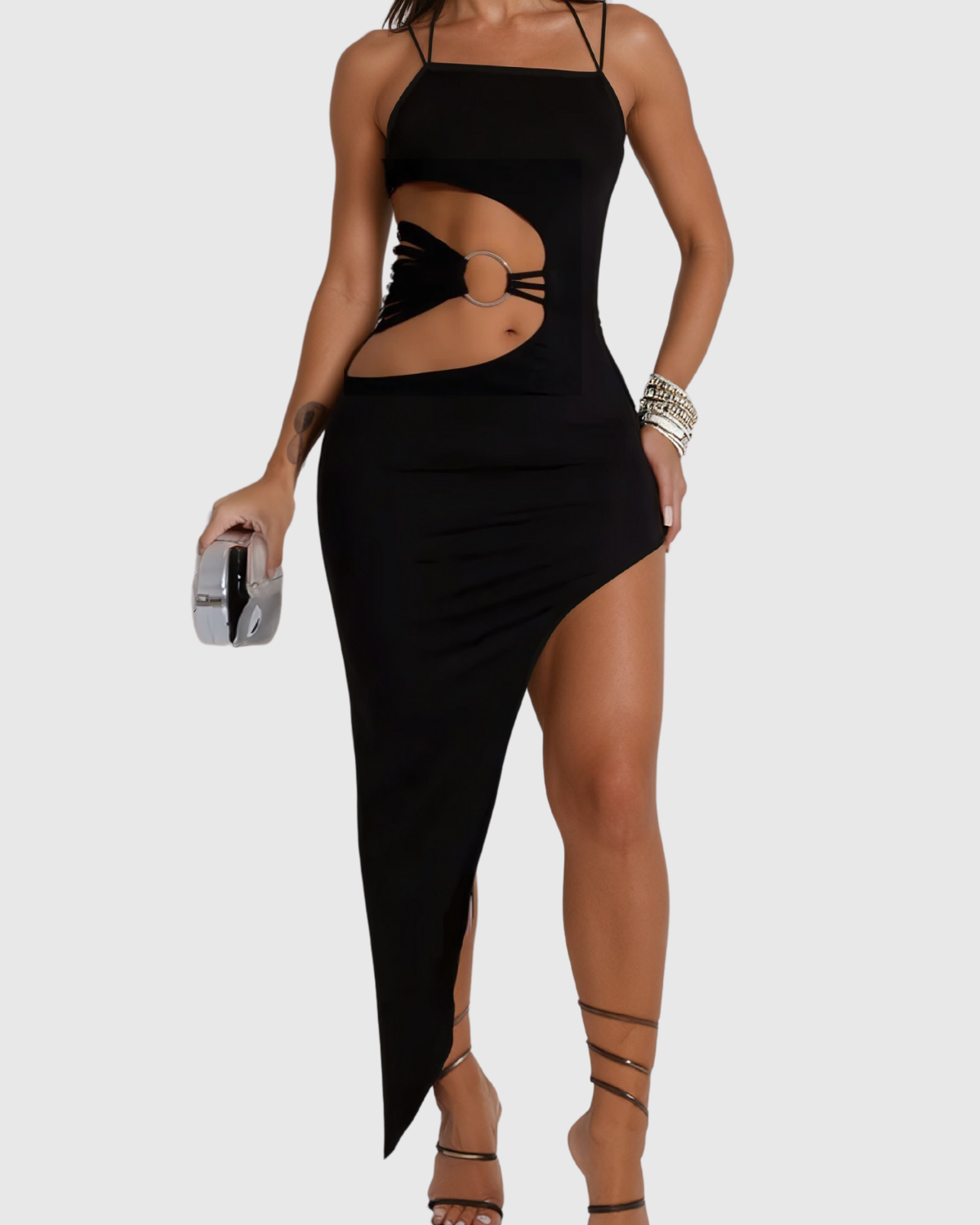 Aimi Cutout Asimetrik Bölünmüş Maxi Elbise