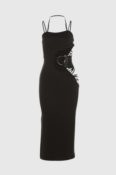 Aimi Cutout Asimetrik Bölünmüş Maxi Elbise