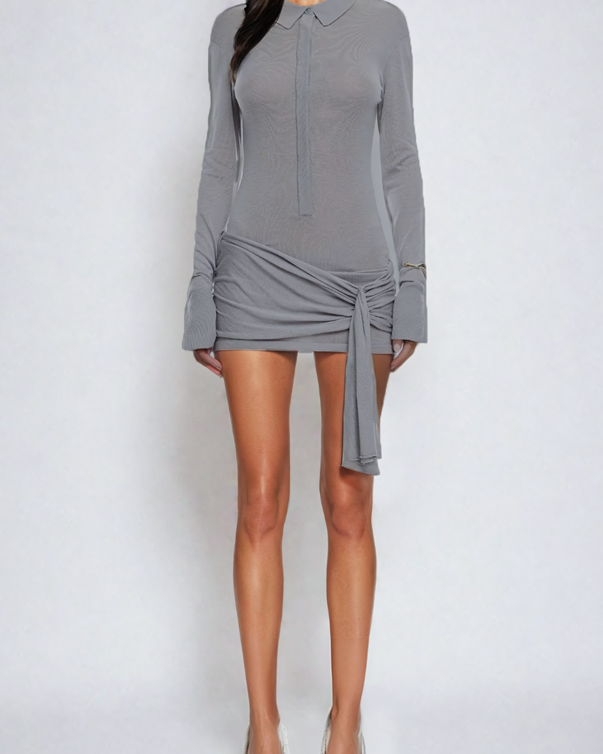Akande Ruch Bağcıklı Bodycon Mini Elbise