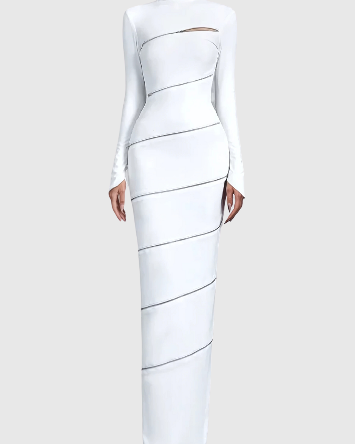 Aloysius Fermuarlı Bodycon Beyaz Elbise