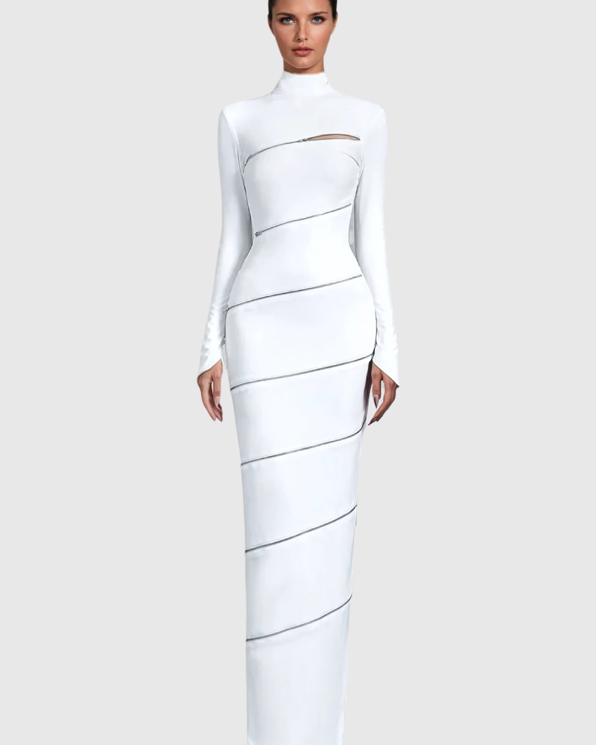 Aloysius Fermuarlı Bodycon Beyaz Elbise