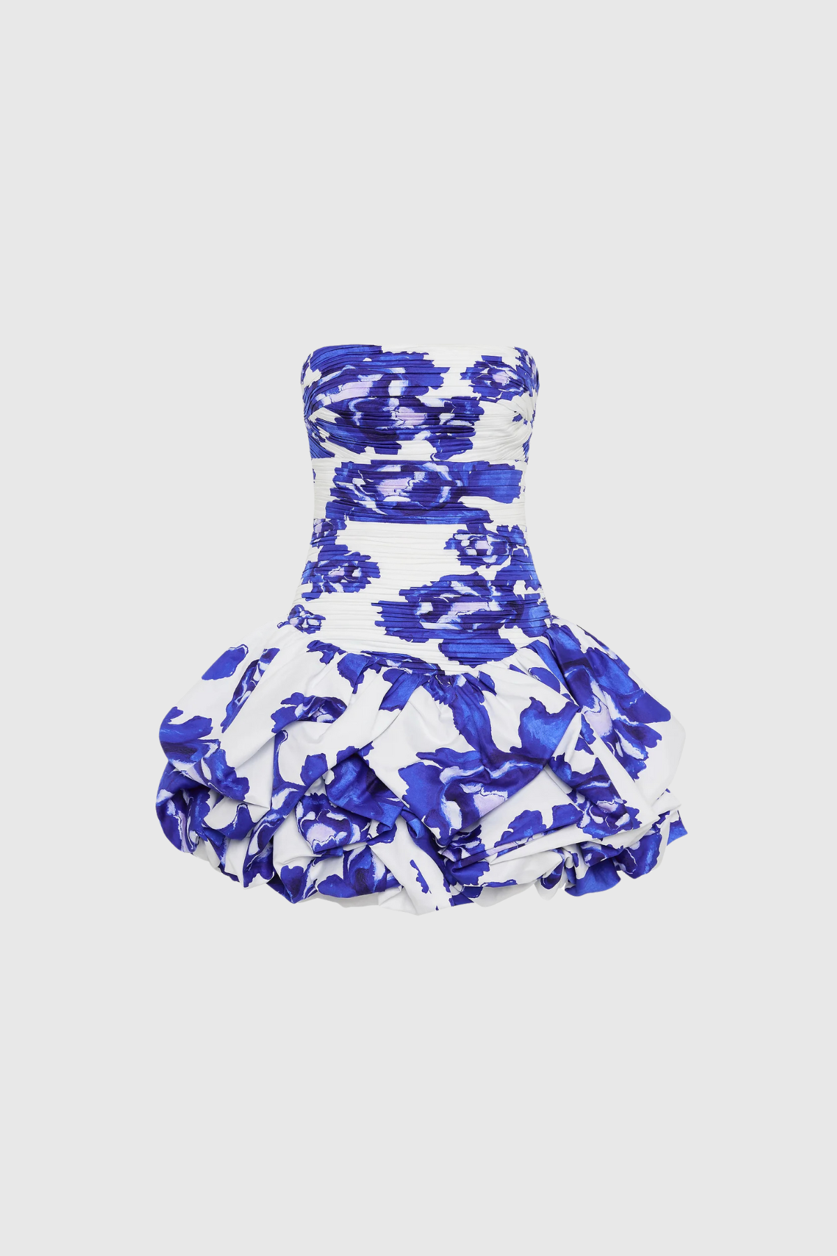 Americus Floral Dantelli Straplez Mavi Mini Elbise