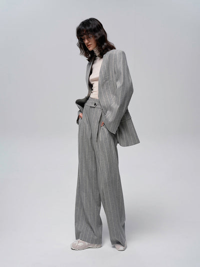 Yün Karışımı Çizgili Tweed Pantolon